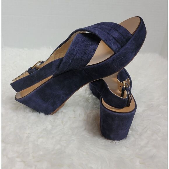 J.Crew Marcie Womens Shoes Size 9 Blue Suede Platform Wedge Sling back Sandal - Picture 4 of 12